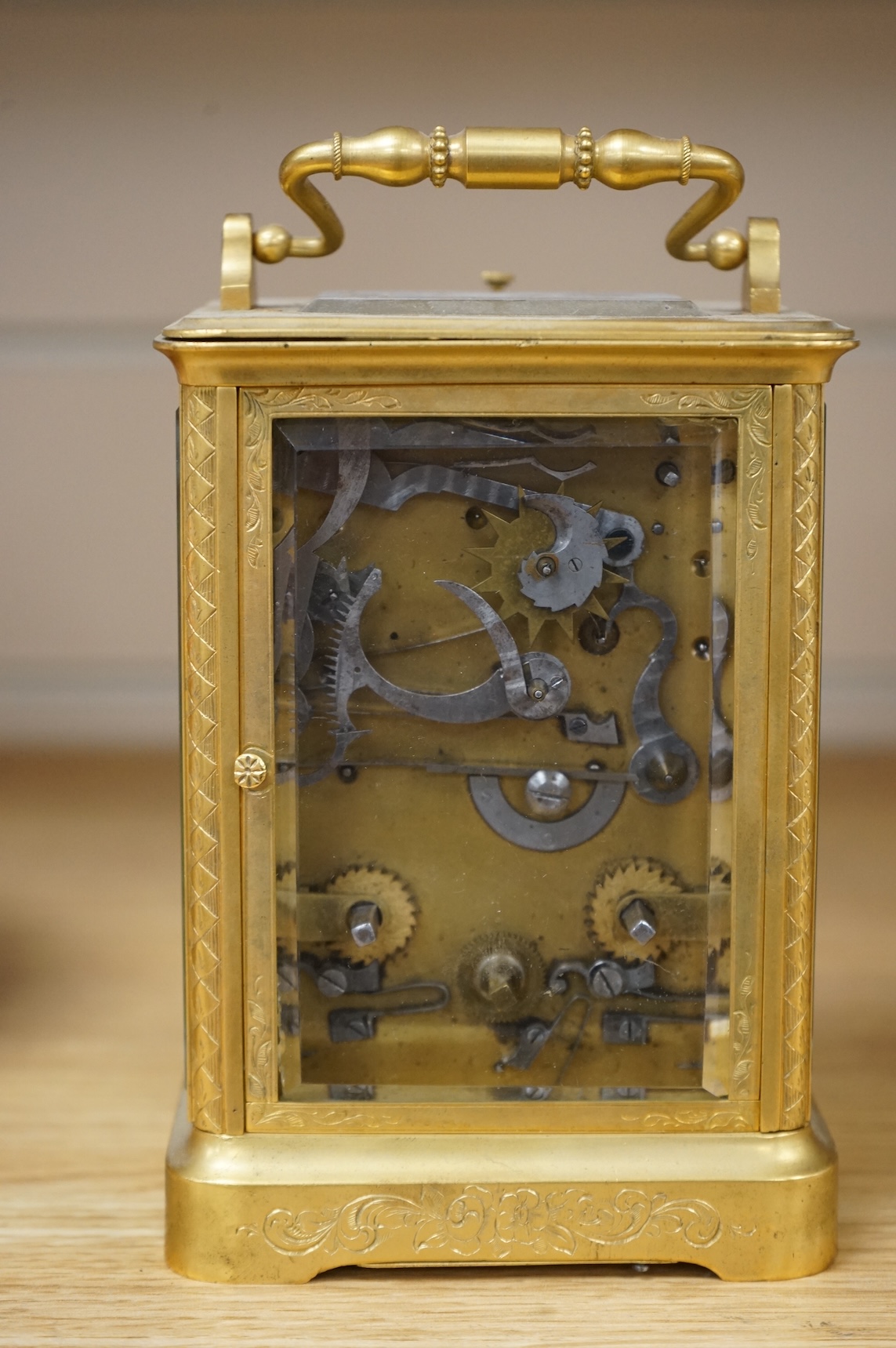 An Arabic market brass repeating carriage timepiece, 16cm